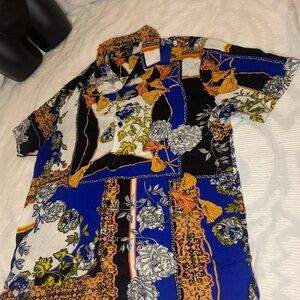 Forever 21 Blue and Orange Floral Patchwork Shirt